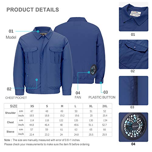 DEWBU Workwear Equipped Cooling Jacket Fan with Battery Pack for Summer Outdoors Air-Conditioned Clothes (Blue Suit, Small)