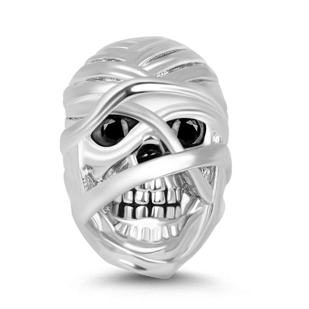 GNOCE Mummy Skull Charm Bead Sterling Silver Ancient Voice Skull Charm Bead Fit Bracelet/Necklace for Women Men