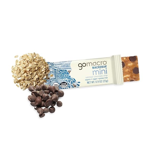GOMACRO MACROBAR MINI ORGANIC VEGAN SNACK BARS – OATMEAL CHOCOLATE CHIP (0.90 OUNCE BARS, 24 COUNT)