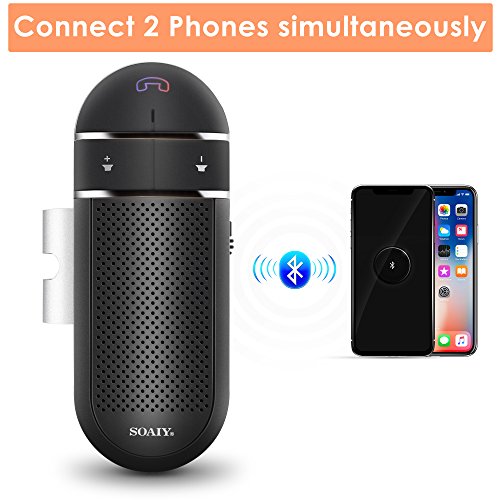 Bluetooth Car Speakerphone, SOAIY S-31 Wireless Bluetooth Car Kit with Auto Power Off Function, Voice Command Hands Free Phone Kit Supports GPS, Two Phone Connected for iPhone, Ipad, Samsung Galaxy,