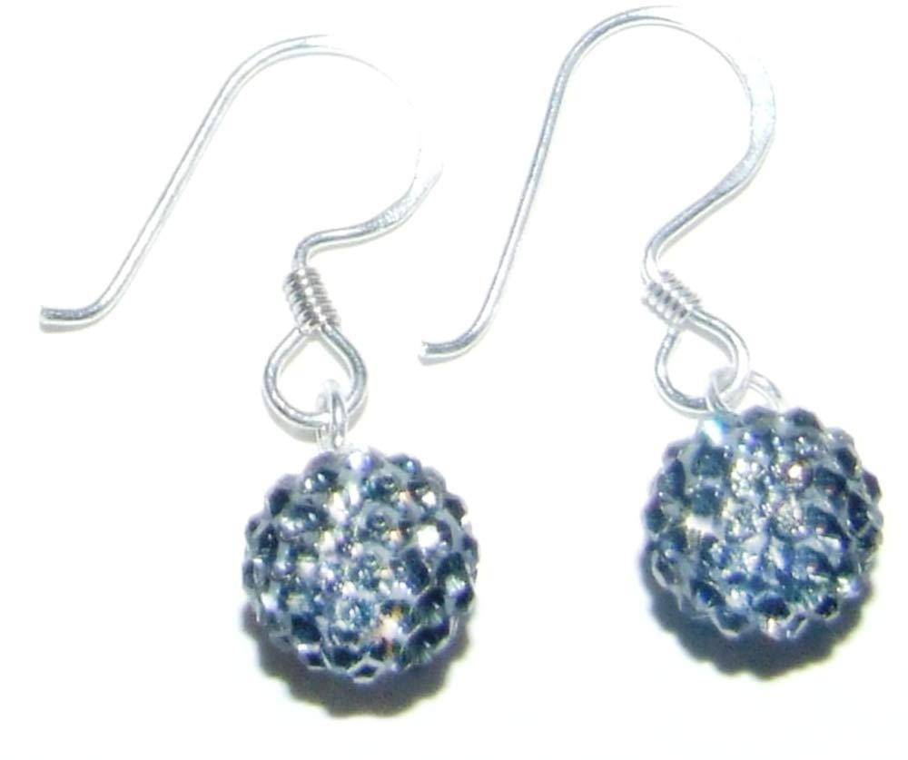 Solid Sterling Silver 925 and AAA Sparkling Crystals 8mm Pewter Grey Drop Earrings. Boxed.