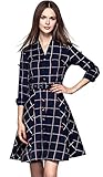 PhilaeEC Women's Long Sleeve Belted A Line Plaid Dress Autumn Fashion