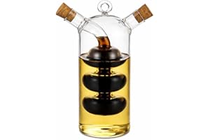 Oil and Vinegar Dispenser Bottle, 2-in-1 Dual Chamber Glass Cruet with Automatic Separation, Borosilicate Glass, Cork Stopper