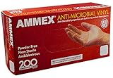 AMMEX - AAMV48100-BX - Vinyl Gloves - Anti-Microbial,Powder Free,Food Safe, Industrial, 4Mil, XLarge, Clear (Box of 200)