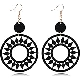 Boho Lightweight Wooden Hoop Hollow Earrings for Women Retro Natural Wood Teardrop Geometric Dangle Drop Earrings