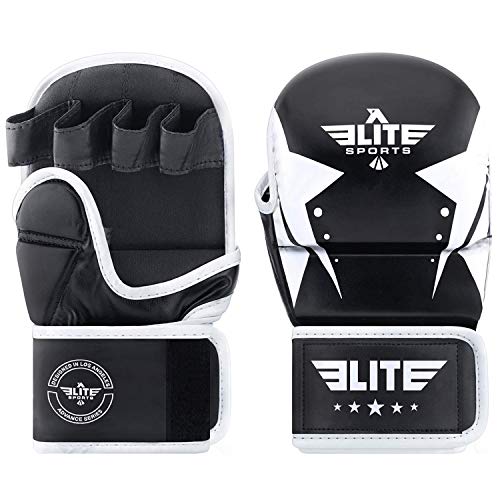 Elite Sports MMA Grappling Training Sparring Mitts Gloves, Best MMA Gloves for Grappling Martial Arts (Black/White, Large/X-Large) - Thumbnail 4