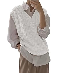 Women's V Neck Sweater Vest Oversized Sleeveless