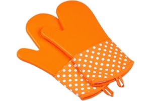 Toyvian Professional Orange Silicone Oven Mitts 2pcs Non-Slip Thick Heat Resistant Gloves for Microwave