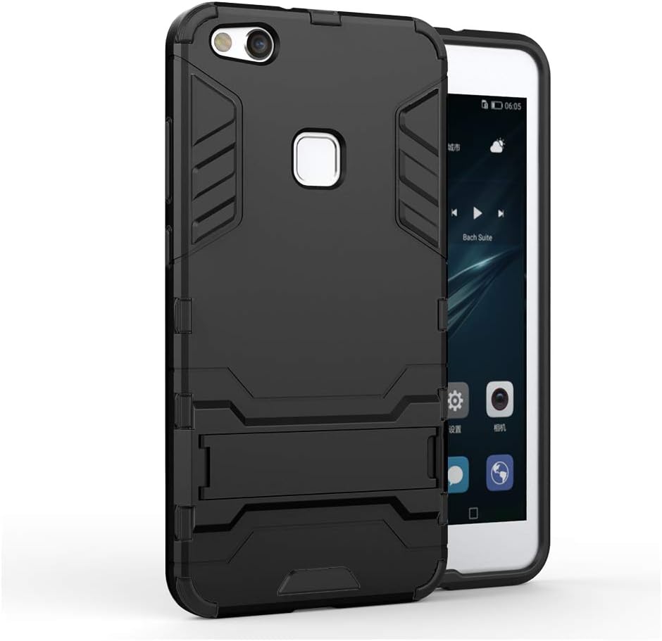 Black Armor Kickstand Back Cover TPU+PC Hybrid Case for Huawei P10 Lite 5.2"