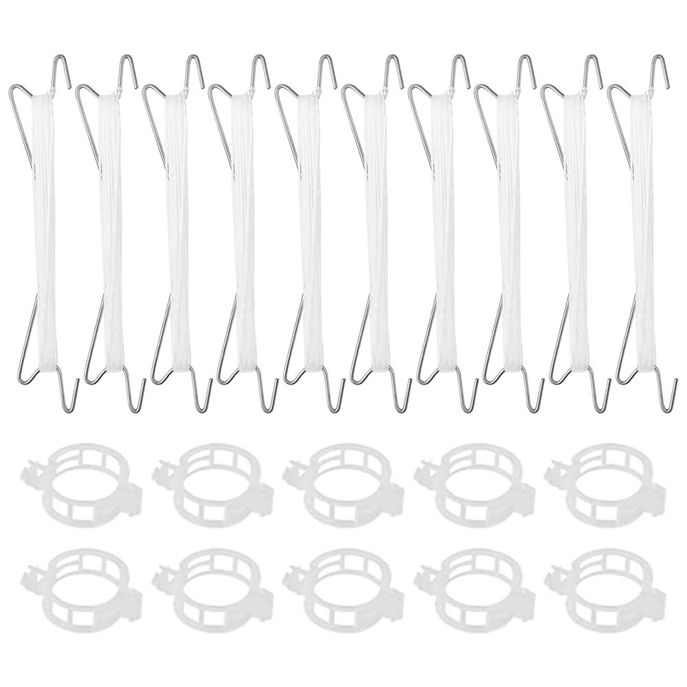 ieron 1 set of metal tomato hooks, 10 pieces tomato hooks, each hook with 2 plant clasps and 10 m rope, strong tomato hooks, tomato plant support hooks, garden tomato hooks