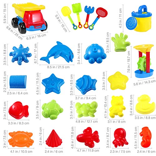 image for iBaseToy 26Pcs Beach Sand Toys with Mesh Bag - Beach Shovel Sand Rake 