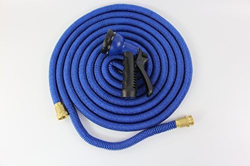 The TOUGHIE 50 Ft Expandable Garden Hose with Shut Off Valve Solid Brass Connector Double Layered Latex Core and 8-Pattern Spray Nozzle 2016 Design (Beautiful Blue)