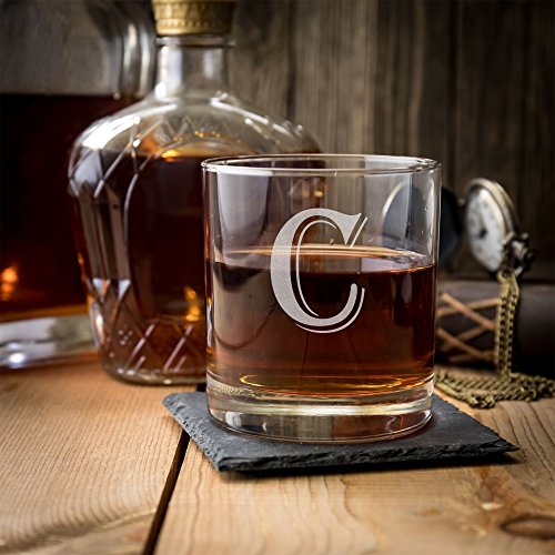 On The Rox 4 Piece Glass Set Engraved with C-Monogram, 11-Ounce