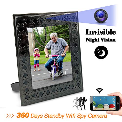 Panoraxy WiFi Hidden Spy Camera,Picture Frame Nanny Cam, 100% Wirefree,10mtrs Night Vision, PIR Activated Local Record, Stunning Live Stream, 10400mah Battery 360days Standby, Instant Push, Free IOS& Android App, Easy Operation,Wall Mount or On Table(battery only)