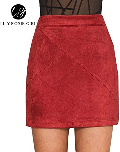 Lily Rosie Girl Women's Sexy Bodycon Faux Suede Mini Skirt