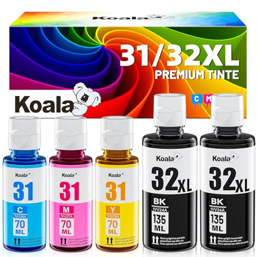 Koala 31 32XL Tinta Compatible con HP Smart Tank 5105 7005 7305 5100 5106 5108, Tinta 31 32 XL para Smart Tank 7005 7605 7006 7306 455 515 519 530 558 559 cm. 70 655 670 750 790 (5 Paquetes)