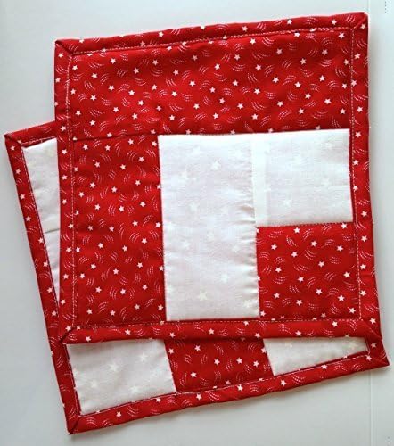 Large Red and White Mug Rugs, Two Coasters, 8 inch square quilted mug rugs, quilted coasters, quilted mug rugs, mini placemats, #26