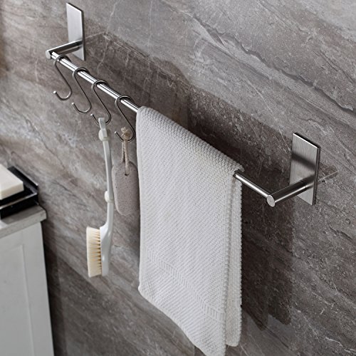 Adhesive Towel Bar - Self Adhesive Bathroom Holder 27.55 Inches Kitchen Cabinet No Drill Towel Rack Stick on Wall SUS 304 Stainless Steel Brushed - YIGII - Thumbnail 3