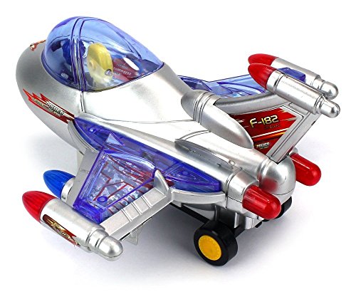 Haktoys ATS Battery Operated Bump & Go Action F-182 Fighter Jet 8" Plane | Changes Direction On Contact| Attractive Flashing LED Lights and Sound | Aviator Aircraft Gift, Toy for Toddlers & Kids - Thumbnail 2