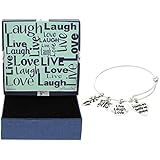Gift Friend Jewelry Live Love Laugh Friends are Family We Choose Silver-Tone Adjustable Bangle Charm Bracelet Best Friend Ever Gift