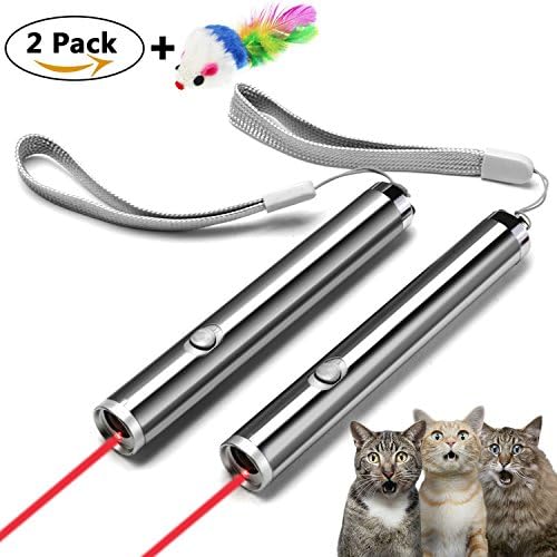 Cat Teaser Wand,Interactive Cat Chaser Toys for Training and Exercise, 2 in 1 Function LED Flashlight and Red Light Pointer(2 pack)