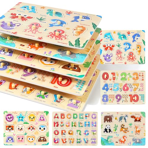 GRINNNIE Wooden Puzzles for Toddlers 1 2 3 Years Old, Montessori ...