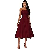 QZLDHG Tea Length Prom Dresses for Women Strapless Ball Gown Ruched Satin Formal Evening Dress