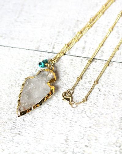 Lea SpiritPendant Necklace with Clear Quartz Arrowhead and Turquoise Gemstone 20 Inch Length