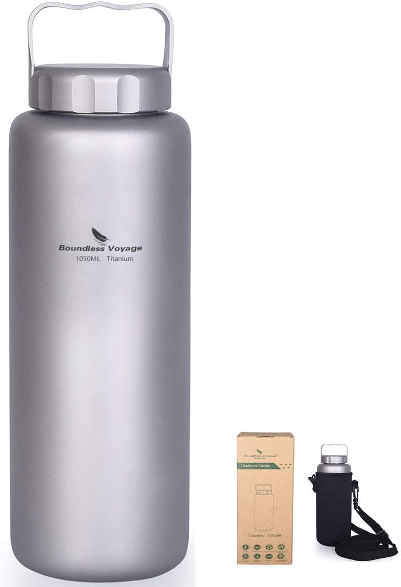 iBasingo 1050 ml /600 ml Titanium Water Bottle Outdoor Leak-proof Wide Mouth Sport Drinking Bottle Camping Tea Coffee Canteen Kettle for Hiking Climbing