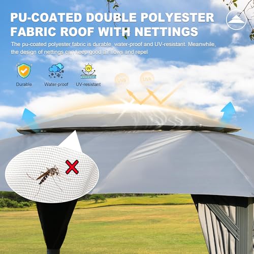 EPOFIT 10x14 Heavy Duty Gazebo with Double Roof, Netting, Curtains, Galvanized Steel Frame for Patio & Backyard image 20
