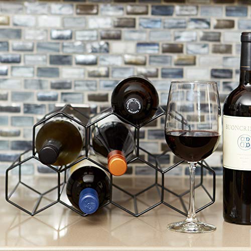 Countertop Wine Rack - 9 Bottle Wine Holder for Wine Storage - No Assembly Required - Modern Black Metal Wine Rack - Wine Racks Countertop - Small Wine Rack and Wine Bottle Holder - Tabletop Wine Rack