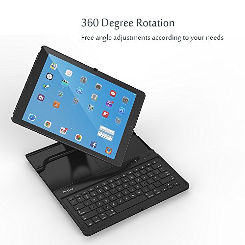iPad Pro 12.9 Keyboard Case, Procase iPad Pro Tablet Wireless Bluetooth Keyboard Case, 360 Degree Rotation, Ultra-Slim, Multiple Angle Viewing, Stand Protective Case for Apple iPad Pro 12.9" (Black)