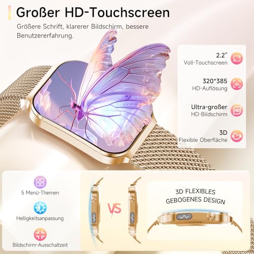 Lgnitek 2026 Women's Smartwatch with ECG + HRV/BMI/Micro Health Check/Uric Acid, 2.2 Inch Upgrade 3D Curved Display Health Watch with 24H Blood Pressure Heart Rate Sleep Monitor for Android/iOS