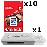 10 PACK - SanDisk 16GB SD HC Class 4 Secure Digital High Speed SDHC Flash Memory Card SDSDB-016G 16G 16 GB GIGS (S.B16.RTx10.562) LOT OF 10 - Retail Packaging
