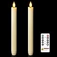 Homemory 2 Pcs Real Wax Made Flameless Taper Candles with Remote and Timer, 9.6" Ivory Battery Operated Candle Stick Flickeri