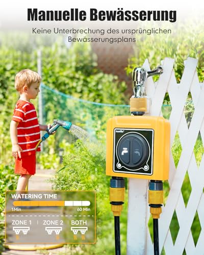 RAINPOINT WiFi 2 Way Watering Timer, Brass Inlet, Smart Watering Control Unit with App/Voice Control, Soil/Weather Humidity Based Irrigation for Lawn/Garden/Greenhouse