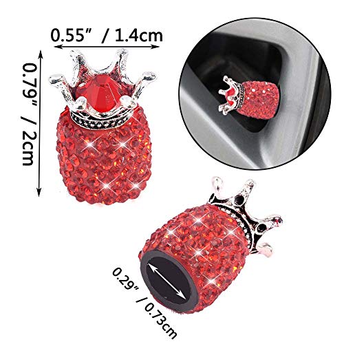 Valve Stem Caps, 4 Pack Handmade Crystal Rhinestone Universal Car Tire Valve Caps Chrome,Attractive Dustproof Bling Car Accessories - Red Diamond Crown