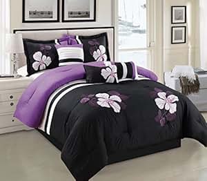 Amazon.com: Grand Linen Purple, Black and White Comforter