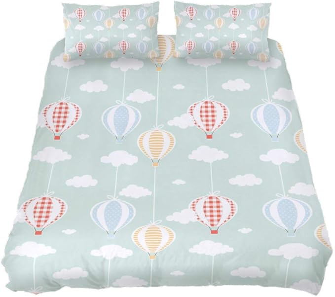 TIZORAX Cartoon Hot Air Balloon Bed Sheet Set 3 Piece Microfiber