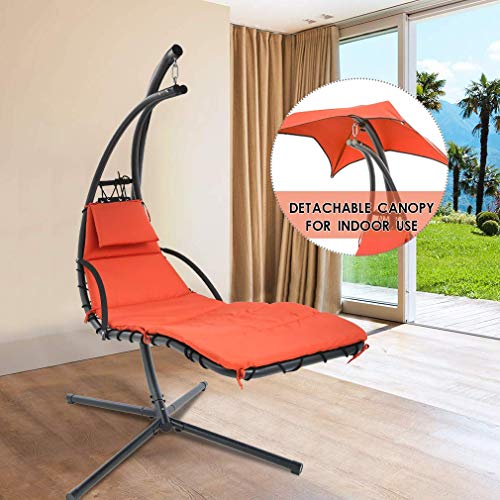 Hammock Chair Lounge Chair w/Builtin Pillow and Removable Patio Swing