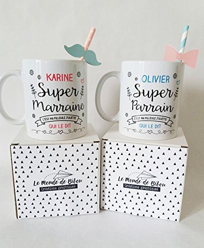 Code Parrain Ma Vie En Couleurs 2 Mugs cadeaux personnalisés, pour un super parrain et une super