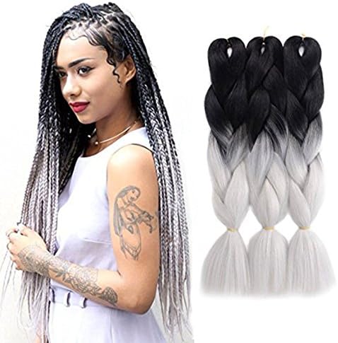 5pcs/lot Ombre Afro Jumbo Braid Hair Extensions Synthetic High Temperature Kanekalon Fiber for Twist Braiding Hair, Gray