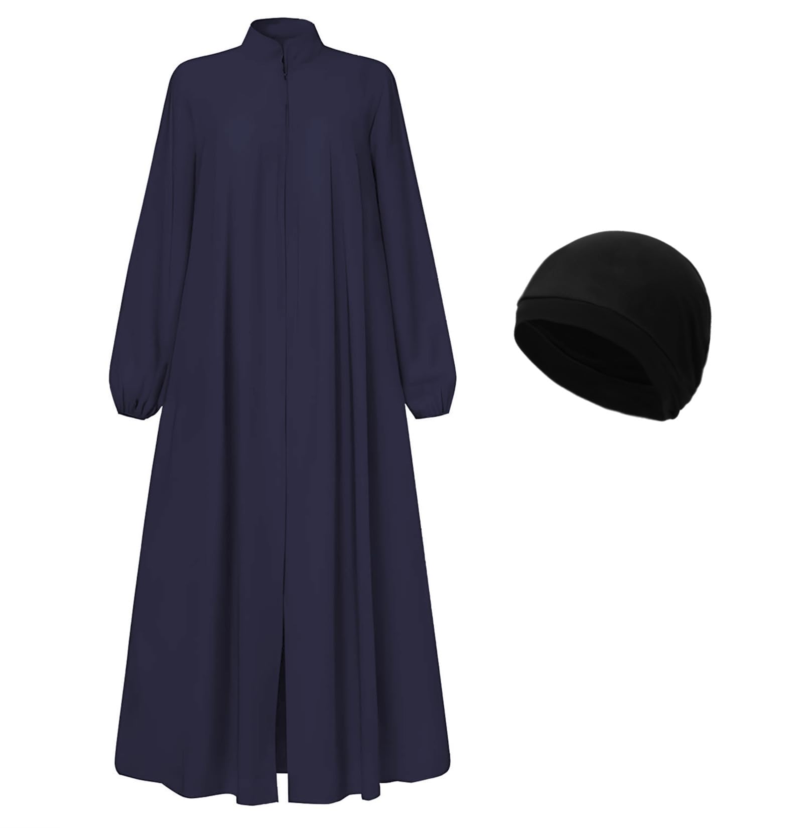 Photo 1 of Cadymile Womens Muslim Abaya Dress Front Zipper 2 Pockets Long Sleeve Prayer Islamic Clothes Blue 5X-Large