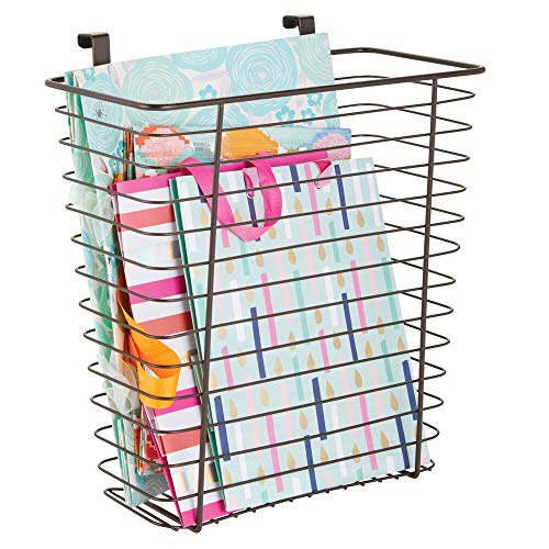 mDesign Metal Wire Hanging Over Door Kitchen Storage Organizer Basket/Trash Can Hangs Over