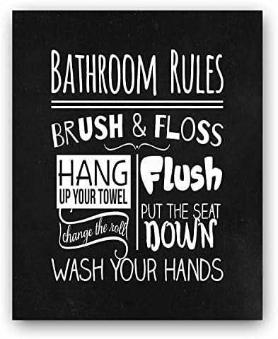 Cute Chalkboard Style Bathroom Rules Wash Brush Floss Flush Childrens’s Bathroom Art Bathroom Wall Decor Bathroom Decor Kids Bathroom Sign Bathroom Print