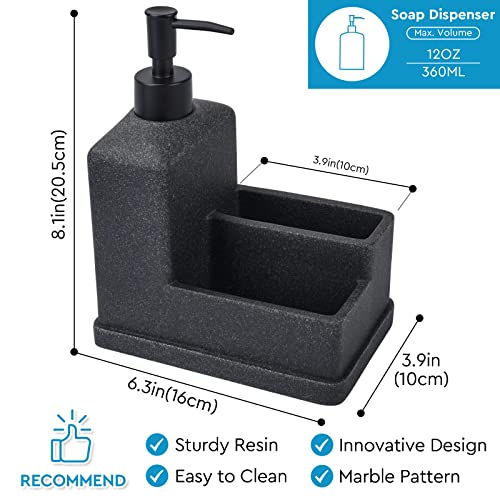 Soap Dispenser with Sponge Holder, Liquid Soap Dispenser for Hands and Dishes and Sponge Organizer with Brush Holder, 3 in 1 Countertop Organizer for Kitchen Sink