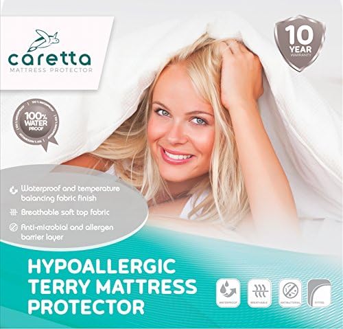 Mattress Topper by Caretta | Mattress Pad Mattress Protector Mattress Cover Waterproof Mattress Pad | Hypoallergenic Waterproof Terry Cotton Anti-Bedbug Anti-Dust Mite Mattress Protector (QUEEN)