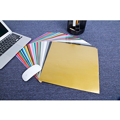 Adhesive Vinyl Sheets - 50 Pack 12'' X 12'' Premium Permanent Self Adhesive Vinyl Sheets in 38 Assorted Colors for Cricut,Silhouette Cameo,Craft Cutters,Printers,Letters,Decals