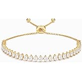 SWEET PEEPS 18K Gold Dipped CZ Tennis Bracelet for Women, Marquise Cut Cubic Zirconia Adjustable Bracelet, Dainty Gold Jewelry for Everyday Wear