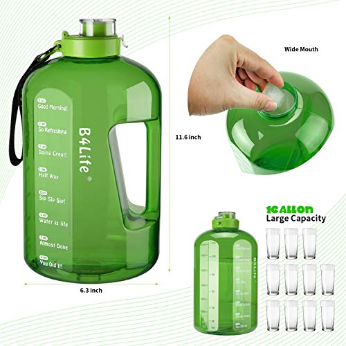 B4Life 1 Gallon Water Bottle with Time Marker, Motivational Wristband, Fitness Workout, Drink More Water Daily, Extra Large BPA-Free Water Bottle Leakproof with Flip Top-Friendship